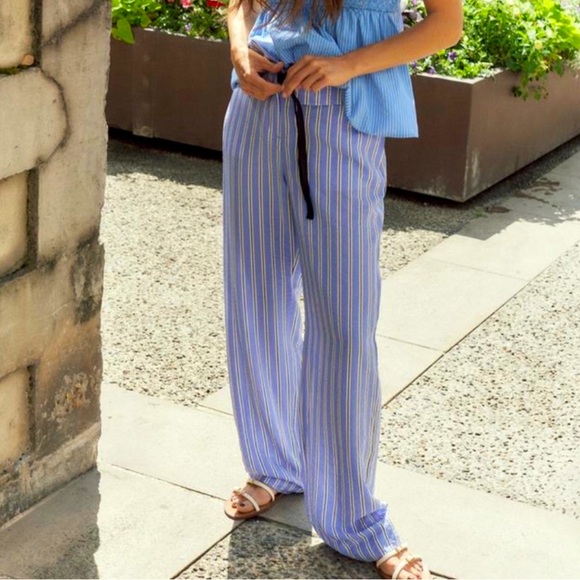 Zara Striped Trousers with Fold Down Waist Size M - Picture 1 of 7